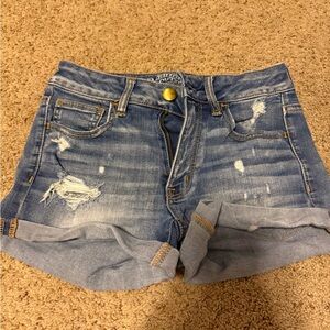 American Eagle Outfitters Dark Blue Distressed Jean Shorts